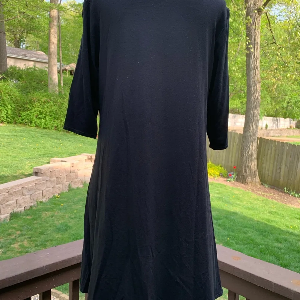 Eileen Fisher M Medium Black Round Neck Elbow Sleeves Tunic Dress - Image 4