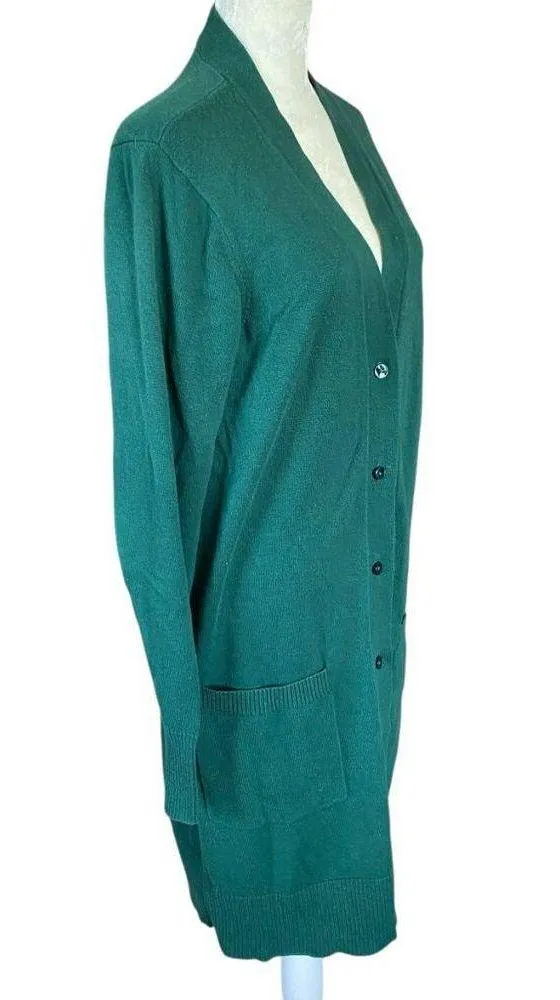 Denim & Company green long sleeve button down cardigan women's size medium - Image 3