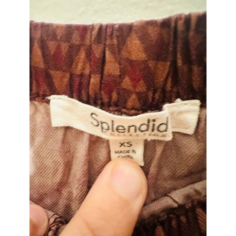 SPLENDID Purple Maroon Abstract Satin Lumi Wide Leg Pants Size Extra Small - Image 12