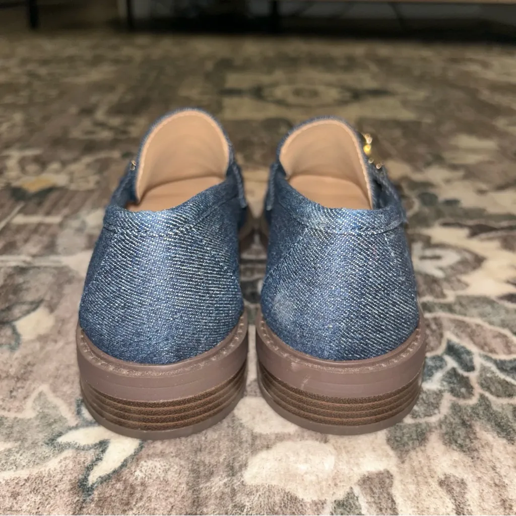 LOFT Blue Denim Loafers with Gold Chain - Image 3