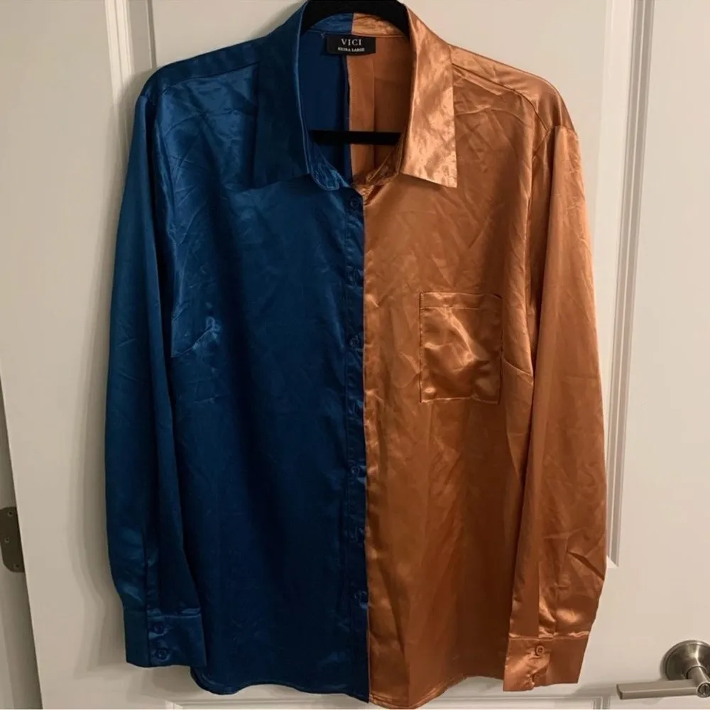 VICI Kamia‎ Satin Colorblock Button Down Blouse B18 - Image 6