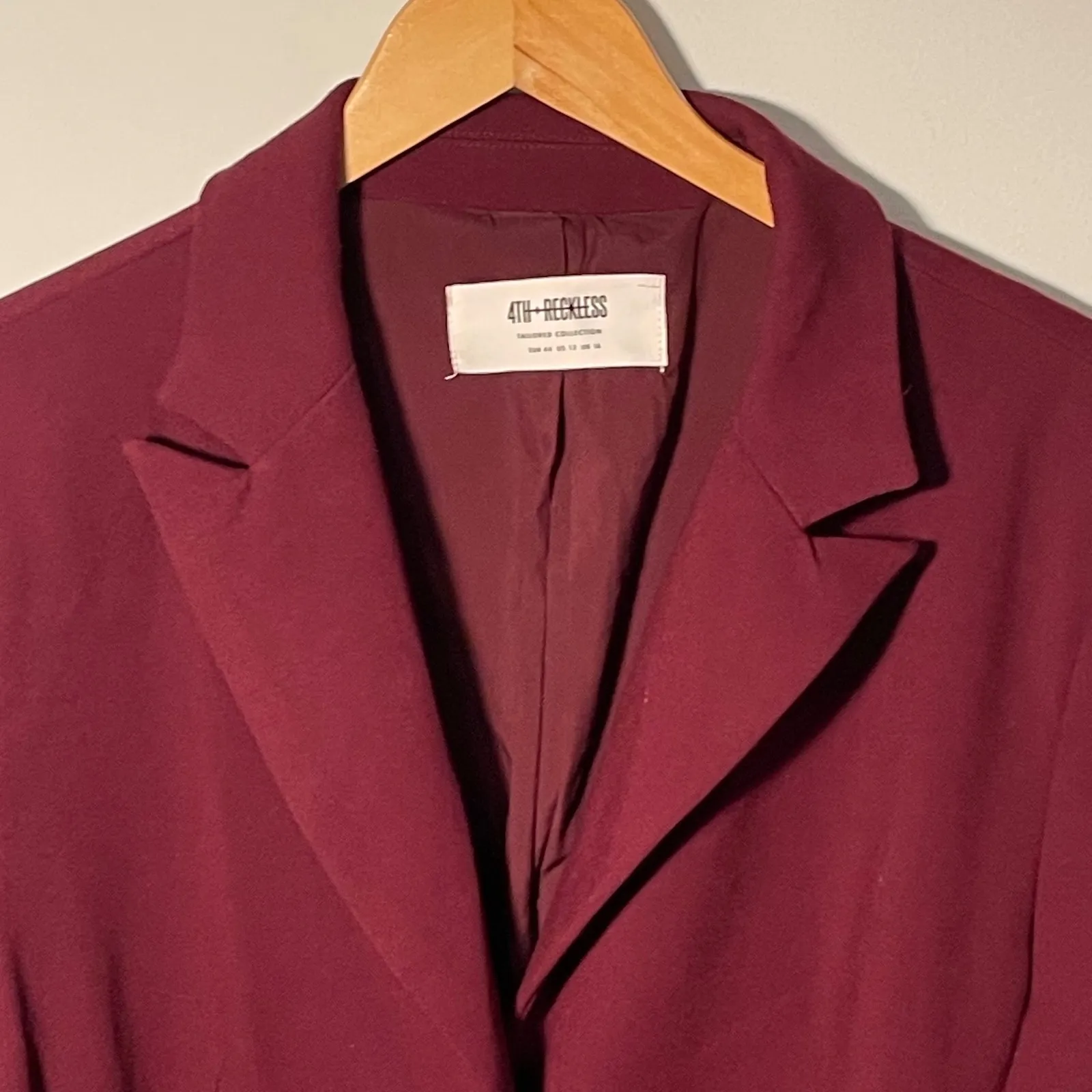 4TH + RECKLESS Tailored Collection Burgundy Blazer Belted Jacket Size US 12 Red - Image 2
