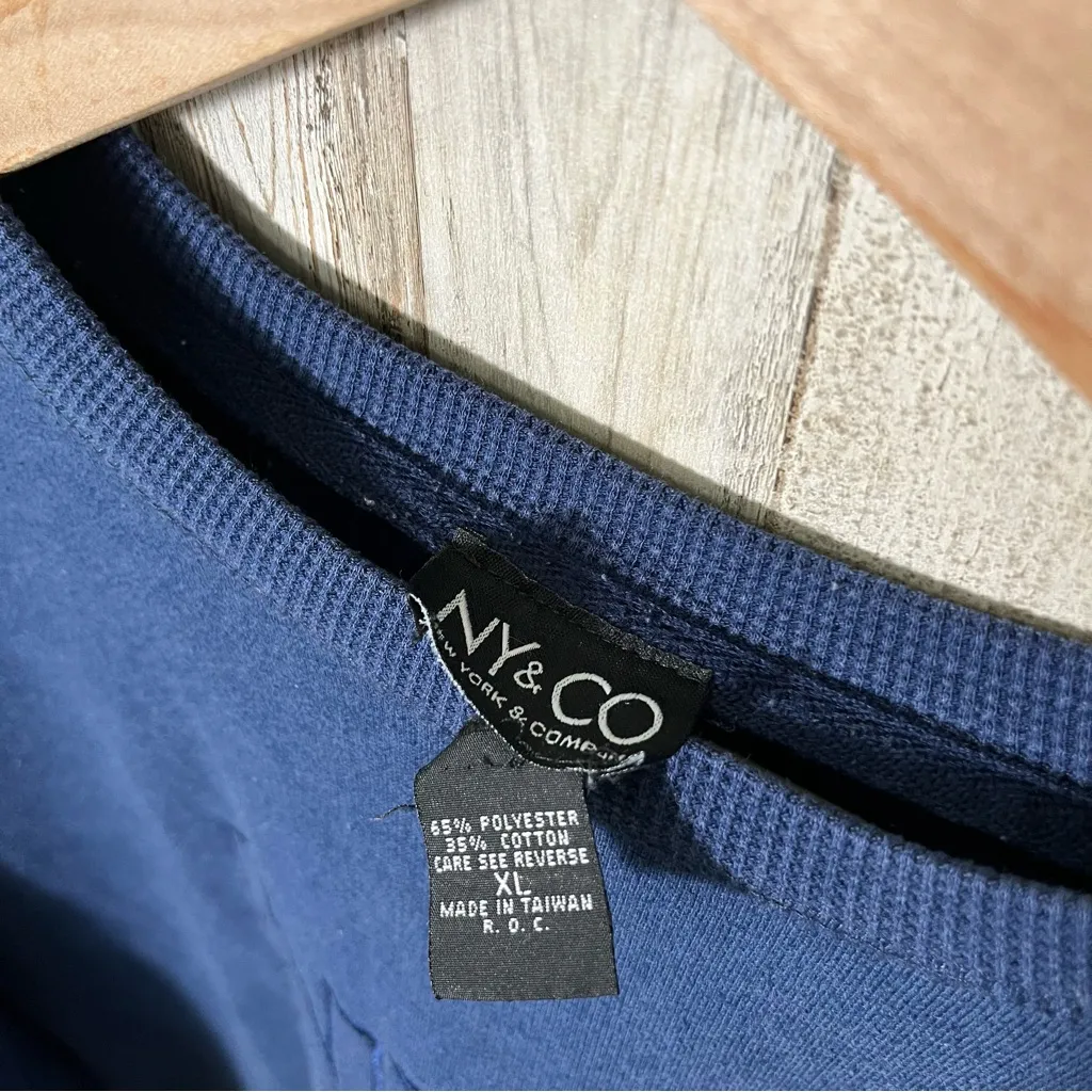 Vintage 90s New York & Co Navy Blue Crewneck Sweater Sweatshirt Womens‎ Size XL - Image 3