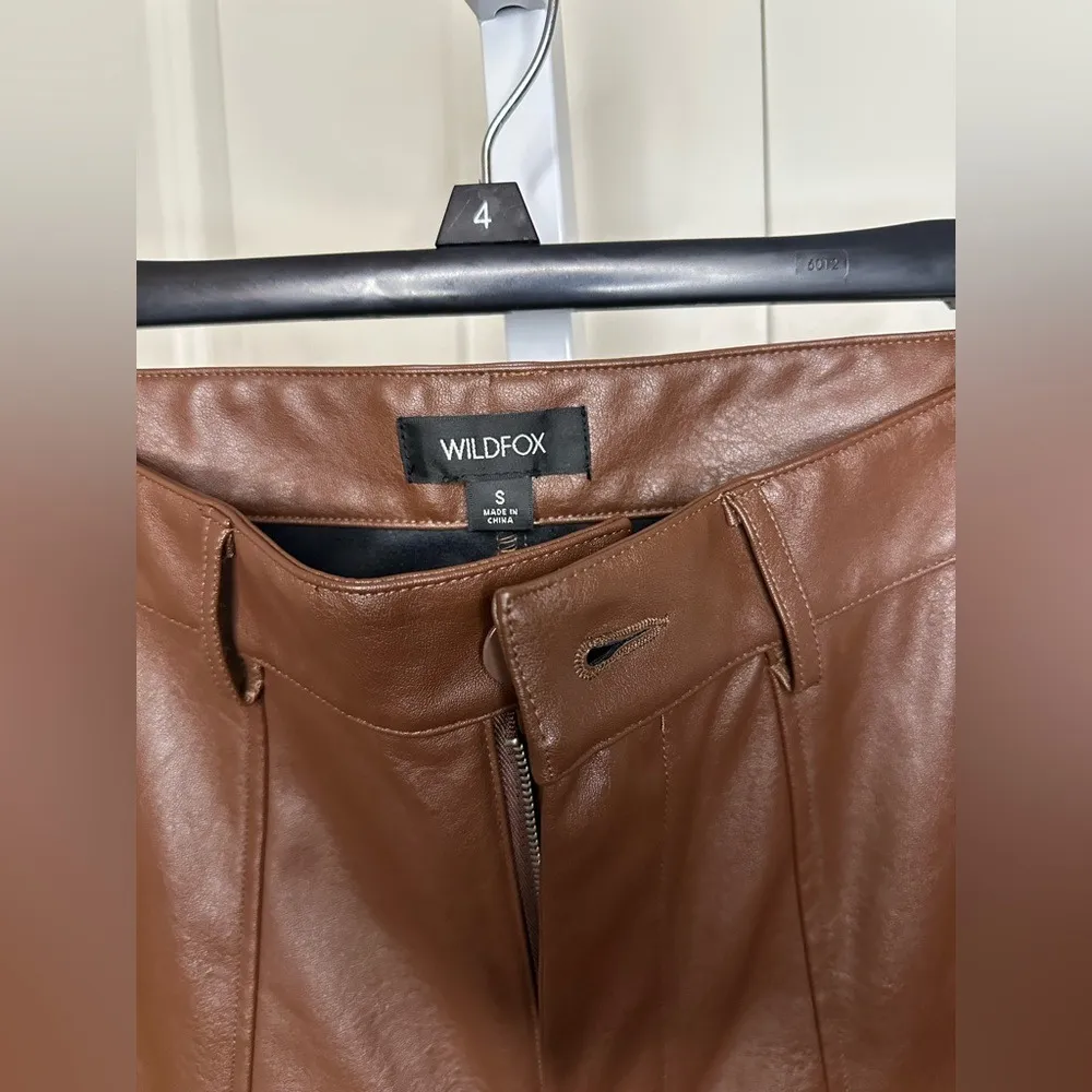 Wildfox Brown‎ Faux Leather Pants High Waist Straight Leg Trousers - Image 2