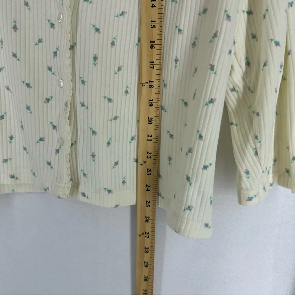 Aria Long Sleeve Button Floral Ribbed Blouse Shirt Womens Large Beige - Image 5
