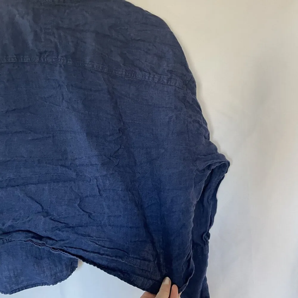 Banana Republic linen dark blue button down long sleeved shirt women's size L - Image 9