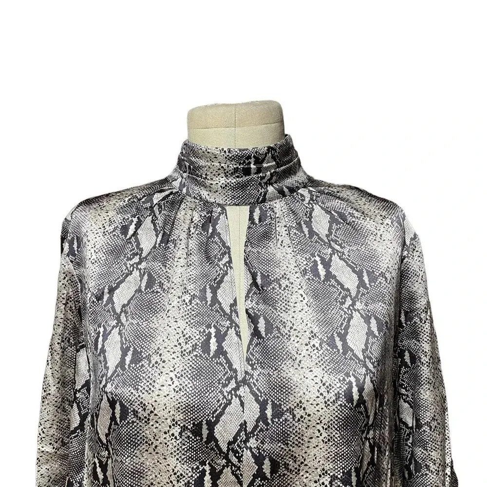 Generation Love Snakeskin Mock Cutout Neck Silk Blouse Tan Brown Size Medium - Image 2