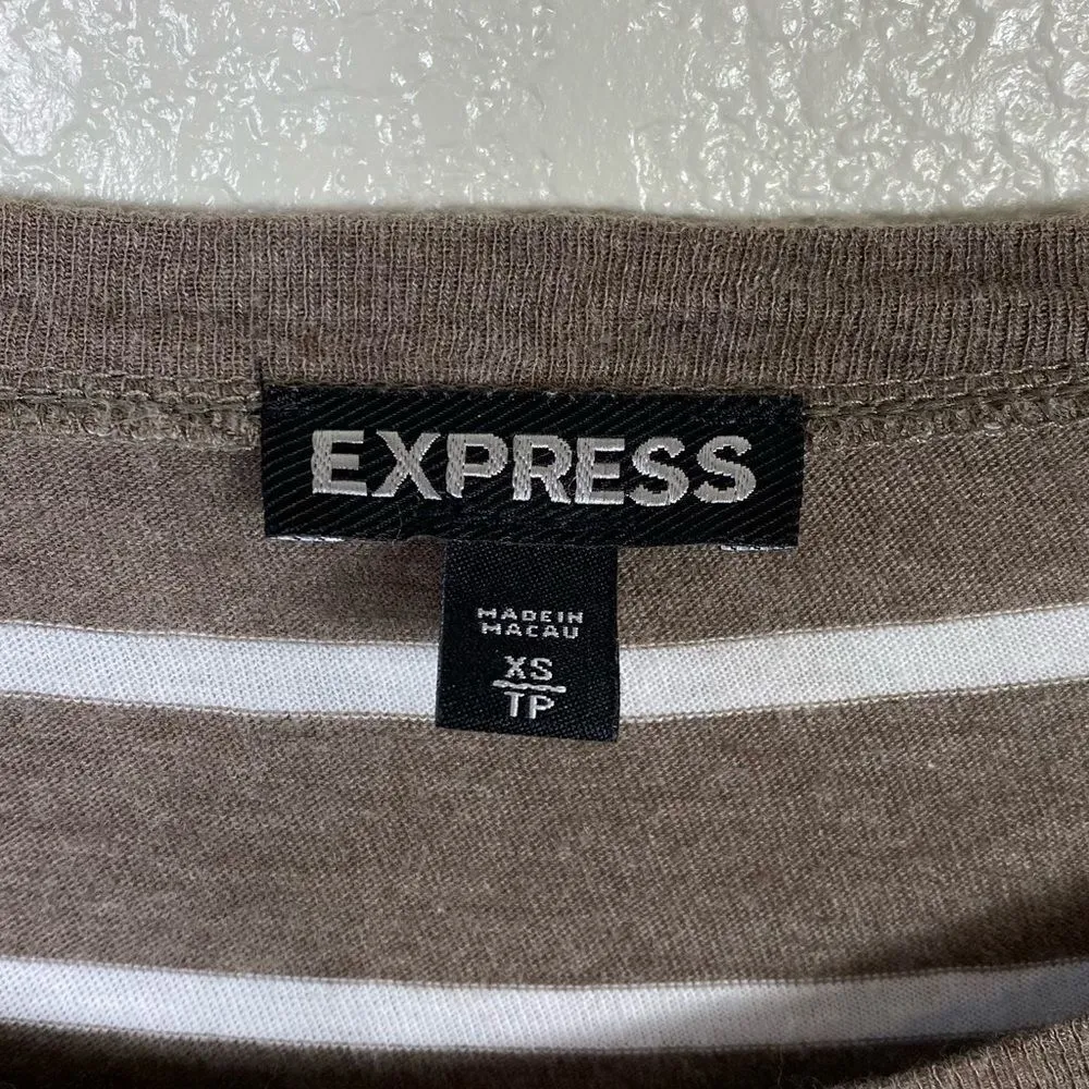 Express Brown & White Striped Long Sleeve Fitted Tshirt - Image 5