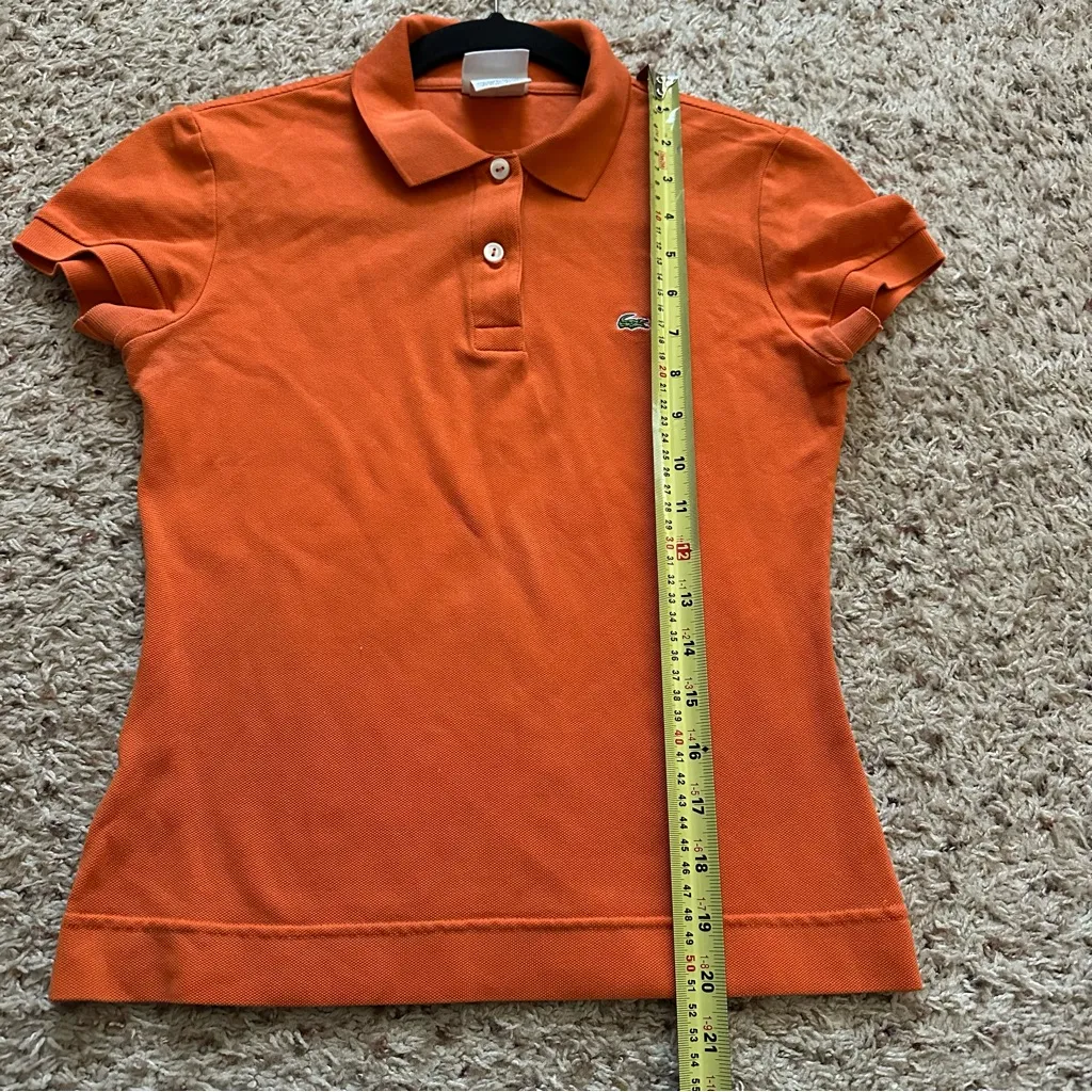 Lacoste Collared Polo Shirt Orange Y2K Alligator Preppy Women Vintage Size 36 - Image 6