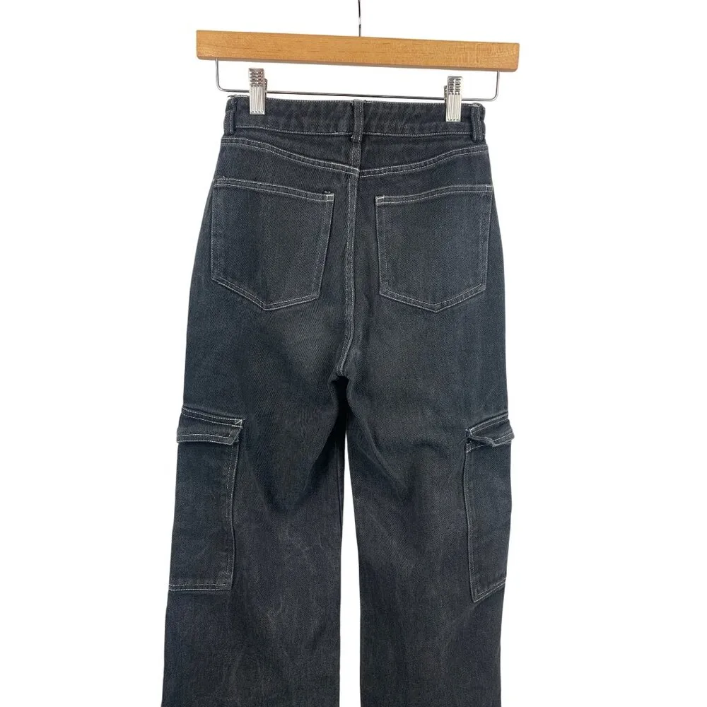 Women’s Altered State Vintage Black Distressed Wide Leg Cargo Jeans Size XS - Image 4