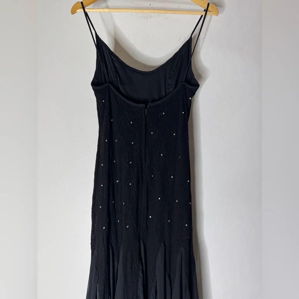 Elissa Vintage‎ Mermaid Black Witchy Vampy Lacemaxi Dress Tiny Rhinestones 12 - Image 2