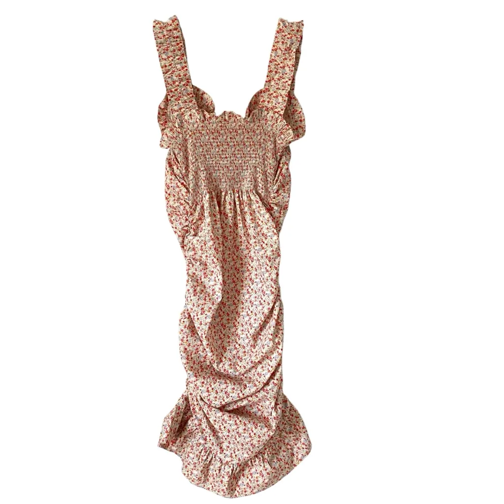 Notes Du Nord Ora Tight Dress Ruched Sides Ditsy Floral Cream size 38 US 6 Red - Image 6