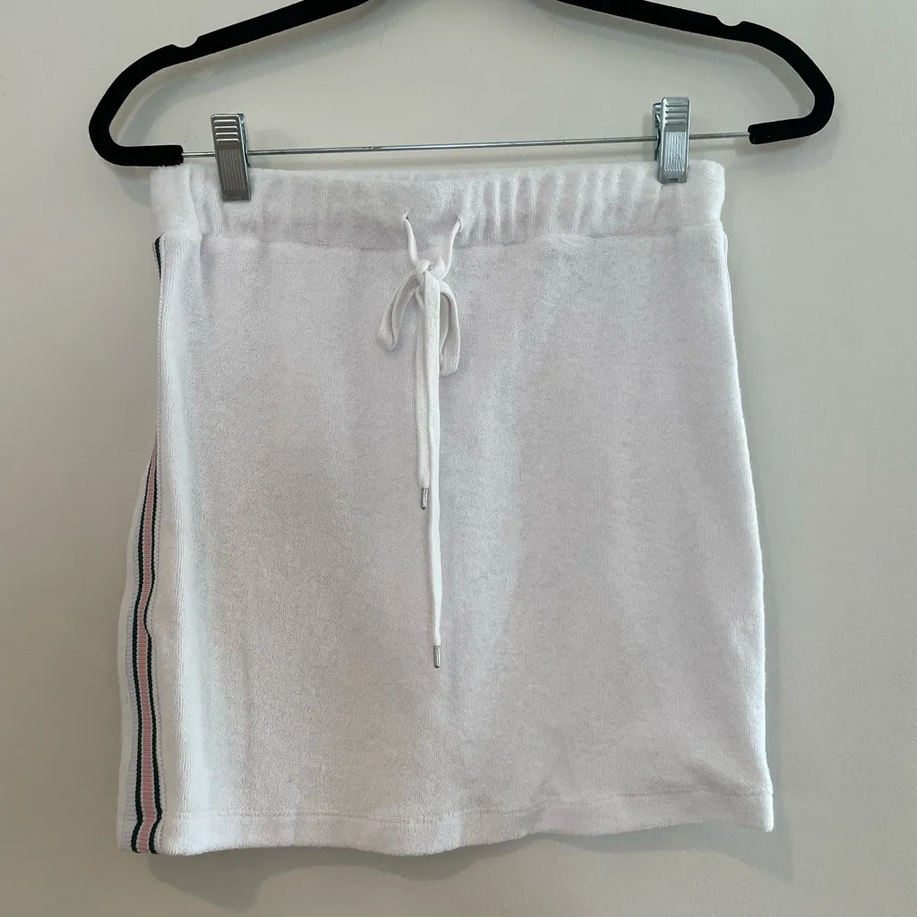 Revolve Tennis Club Drawstring White Terry Mini Skirt Sz XS Sporty Preppy Ribbon - Image 3