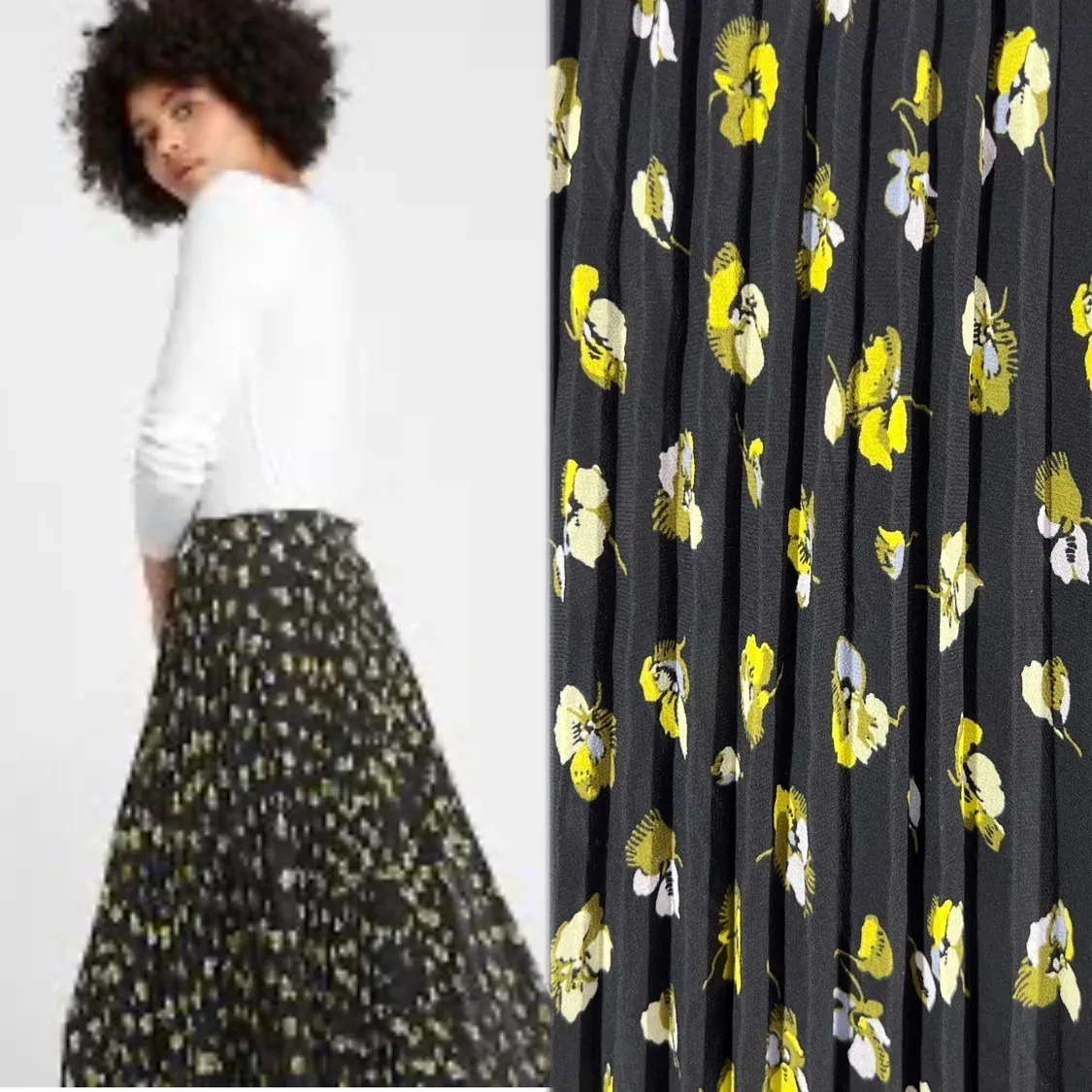 Banana Republic Chiffon Pleated Skirt Floral Print Midi‎ Skirt Lined Petite  8 - Image 2