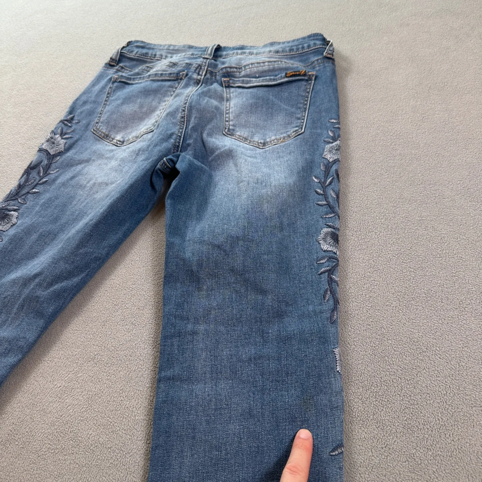 Vintage 7 For All Mankind Jeans Womens 6 Blue Skinny Embroidered Light Wash Y2K - Image 9