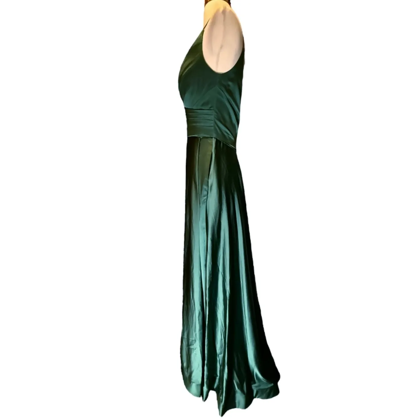 LA FEMME Emerald Green Satin Ball Gown Plunge V-Neck Dress Slit Evening 6 NWT - Image 8