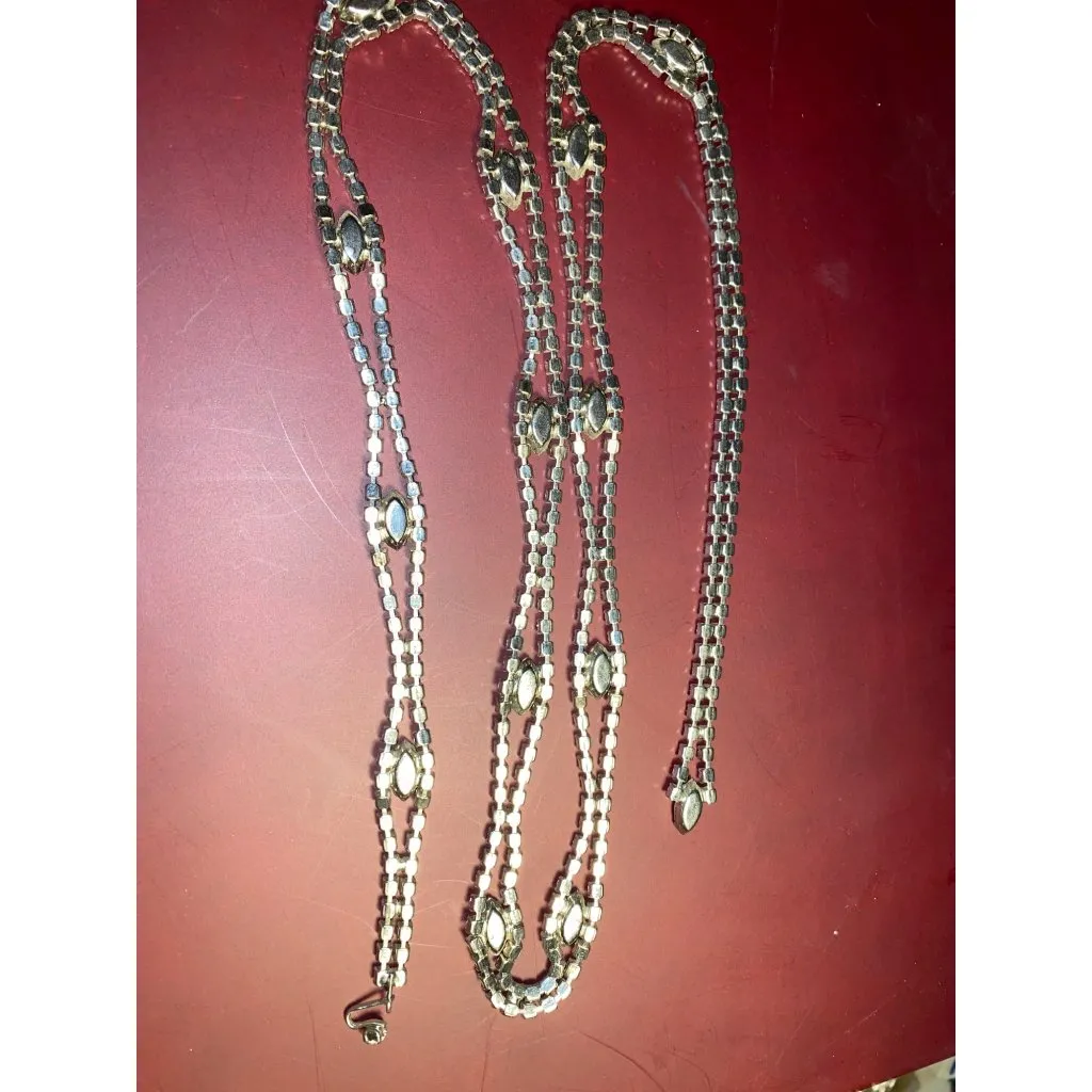 Belt White Rhinestones Double Strand Necklace 1950s Vintage Art Deco Rhinestone Silver - Image 8