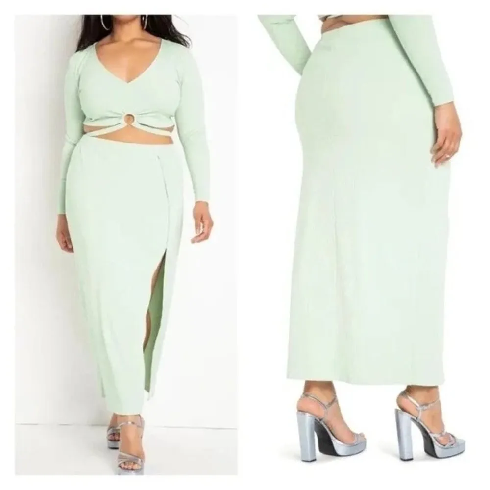 NWOT Eloquii Mint Green High Slit Ribbed‎ Maxi Skirt Plus Size 18 / 20 - Image 2