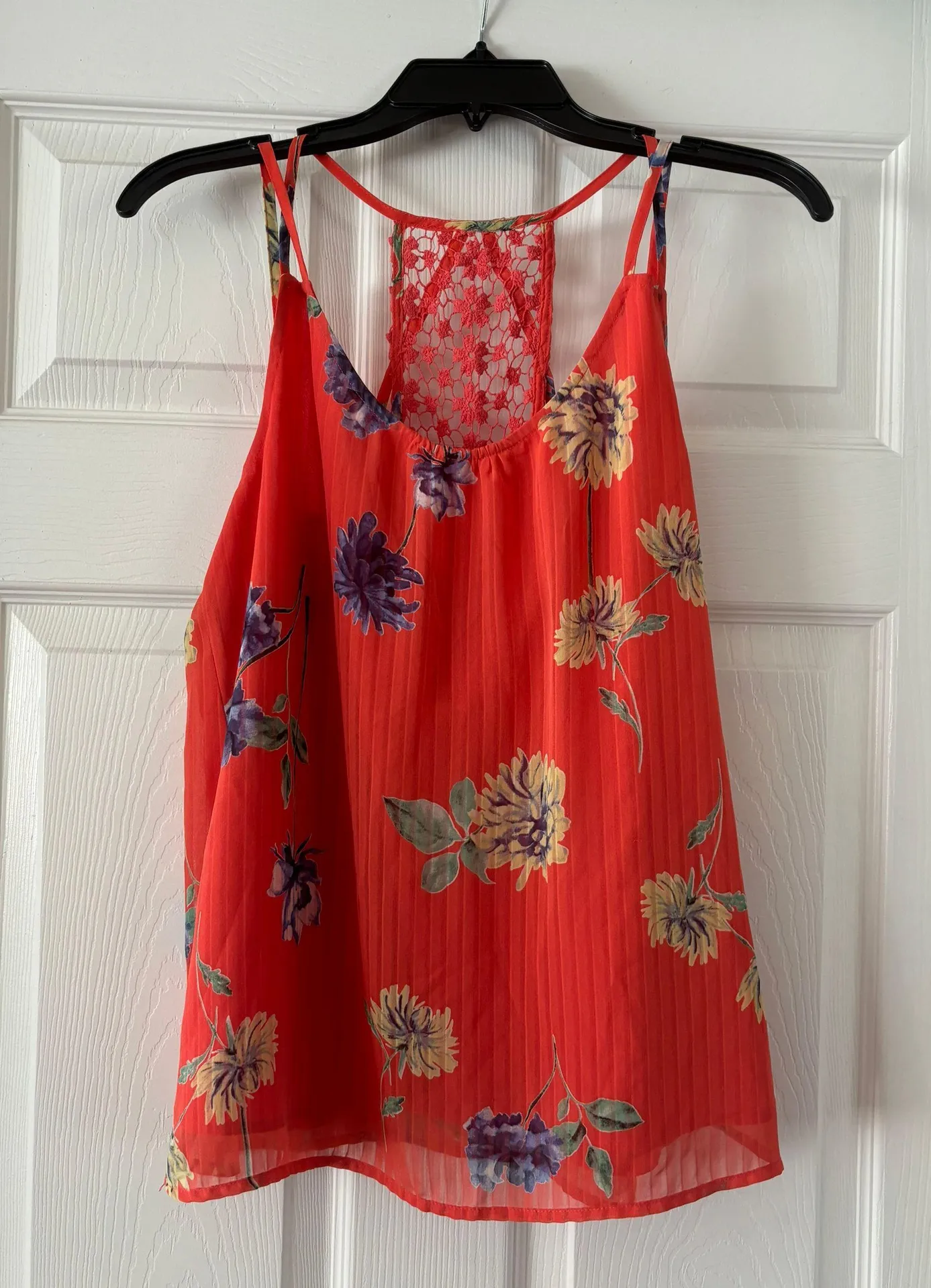 Orange Floral Claudel Crochet Back Top - Size Medium - Image 2