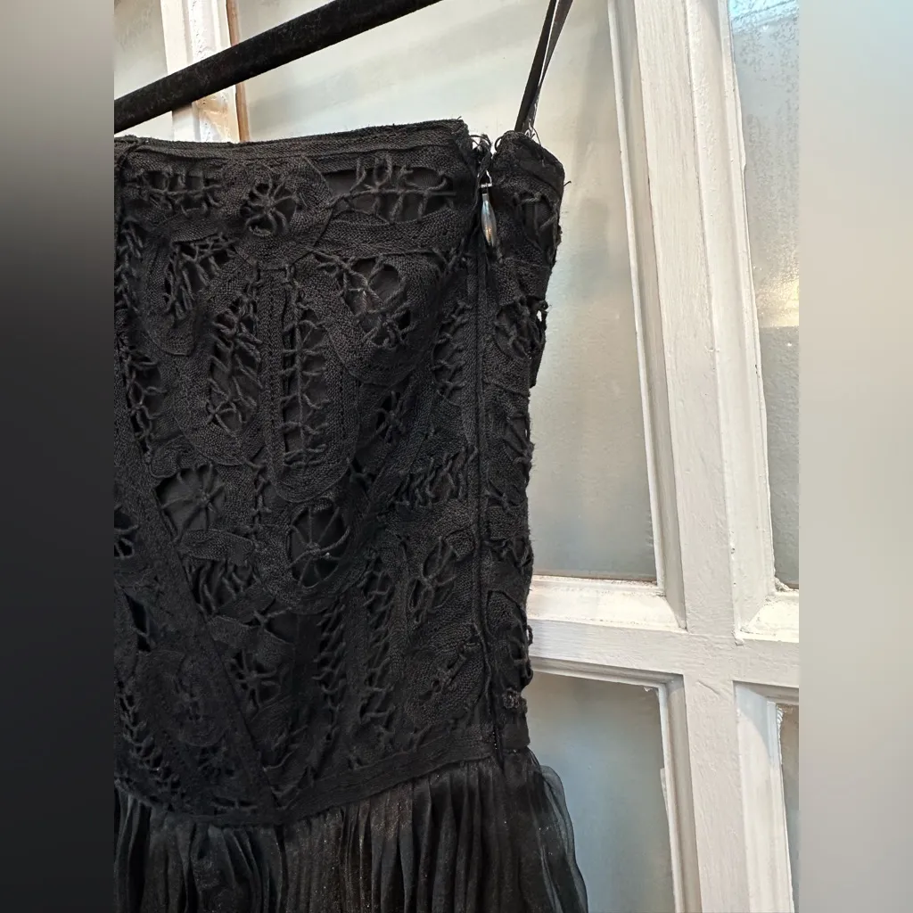 Vintage Betsey Johnson Y2K Runway Whimsigoth Silk Black Lace Formal Dress Size 2 - Image 6