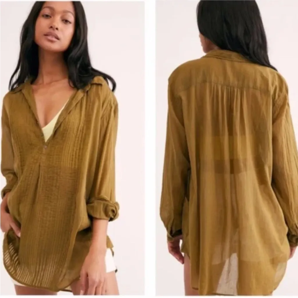 FREE PEOPLE FP One Penny Waverly Tunic – Khaki Green Flowy Boho Estimated Small - Image 2