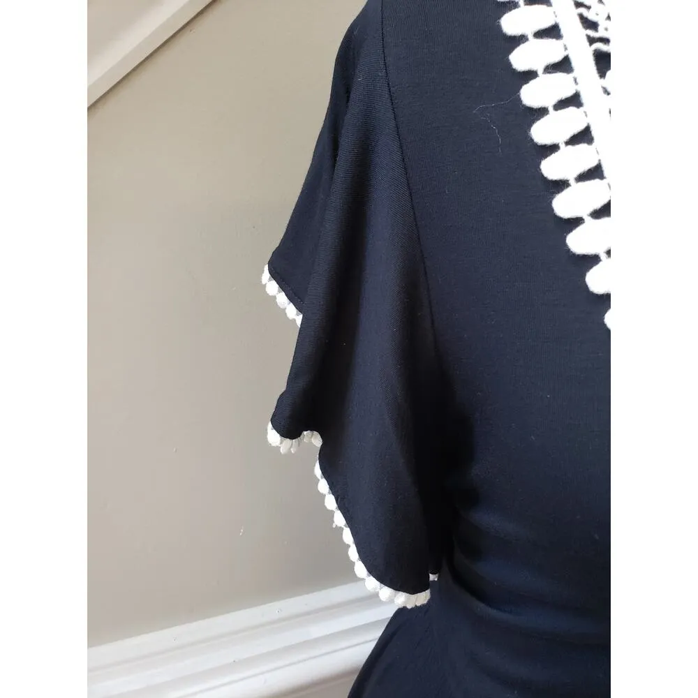 Spense Sheath Dress Women Medium Black Lace Trim V Neck Short Sleeve Cinch Waist - Image 11