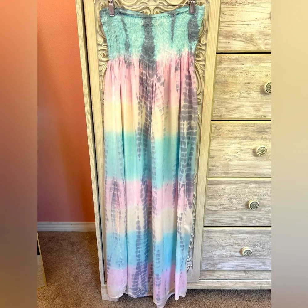 Pastel rainbow Hawaiian maxi Dress in teal & pink tie dye braided top NWT S/M Blue Size undefined - Image 4