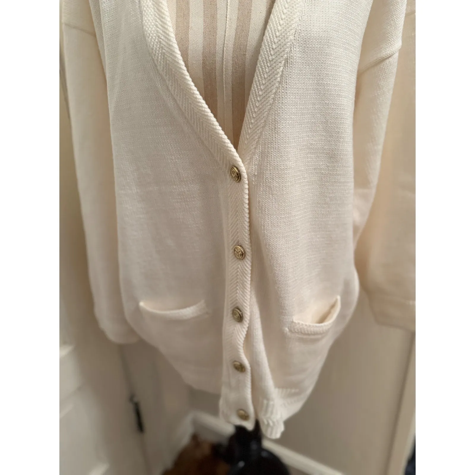 Bobbie Brooks Womens 22W Cream Acrylic Button Front cozyCardigan Sweater Pockets - Image 2