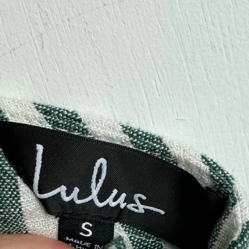 Lulu’s On the Pier Button Front Dress Sz Small Green White Stripe Linen Blend - Image 12
