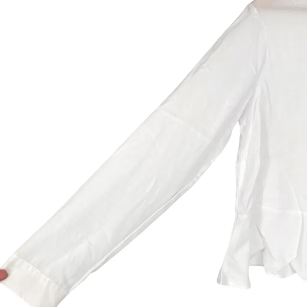 Bella Dahl  Button Back Peplum Top in White size Small Long Sleeve Blouse - Image 5