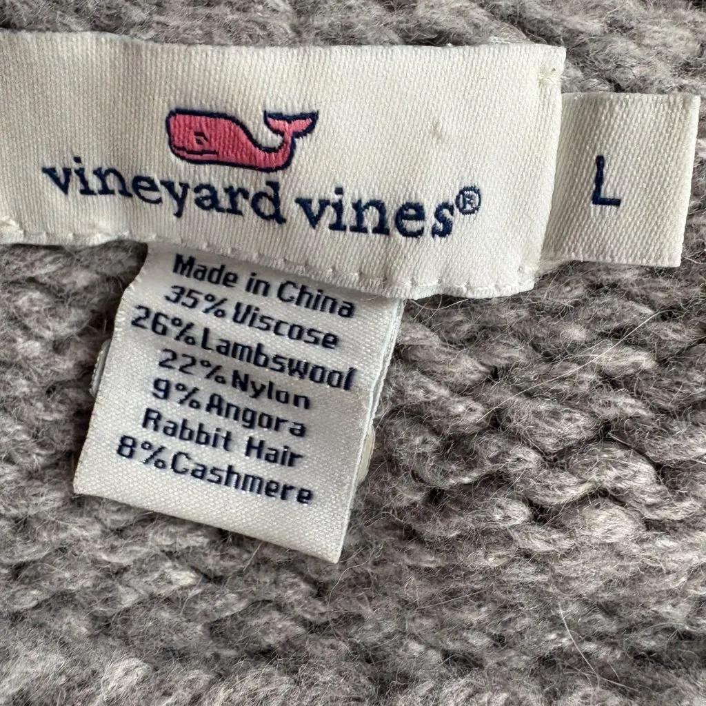 Vineyard Vines Gray & Cream Cable Knit Bobble Sweater Wool Angora Cashmere Blend - Image 6