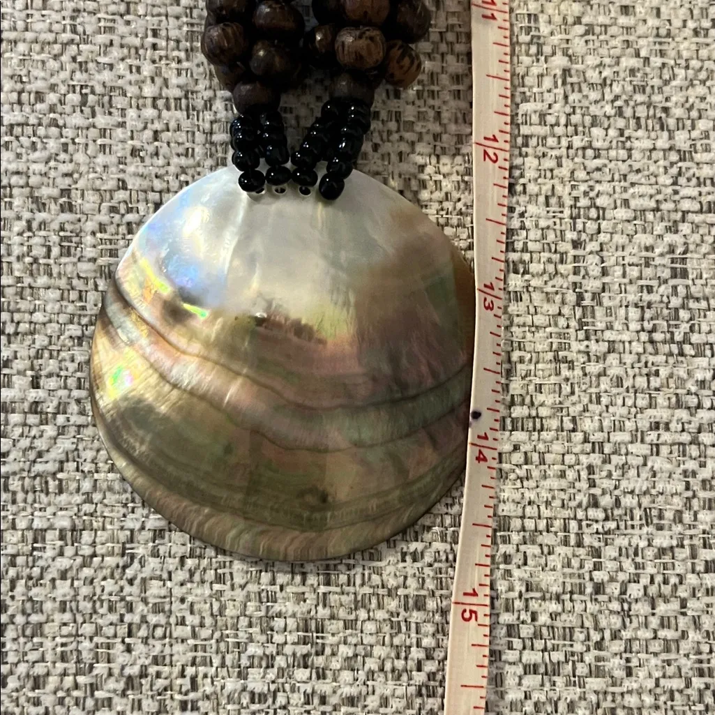 Bohemian Mother of Pearl Wooden Bead Necklace Brown - Image 7