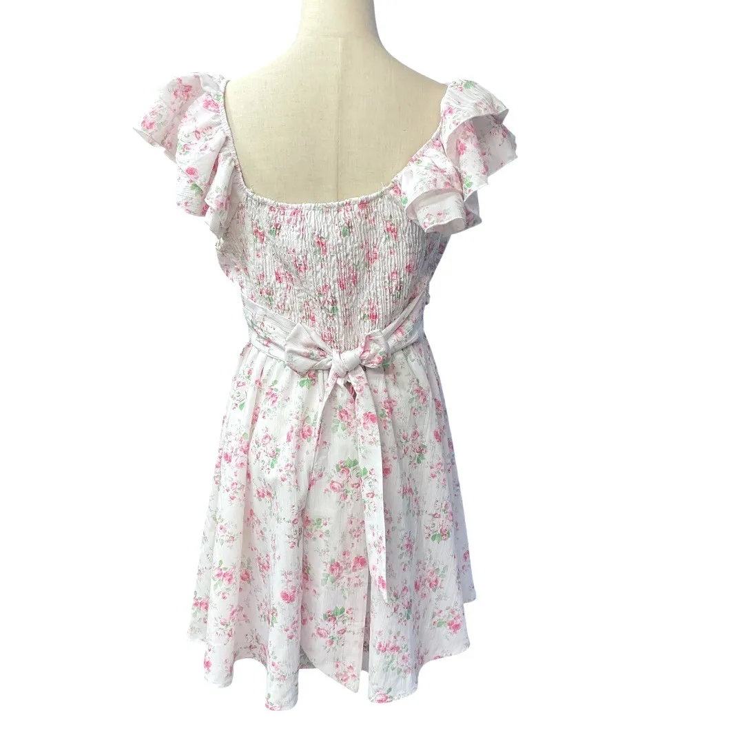 Altar'd State Raquel Mini Dress Size Medium White Pink Cottagecore Floral NWT‎ - Image 6