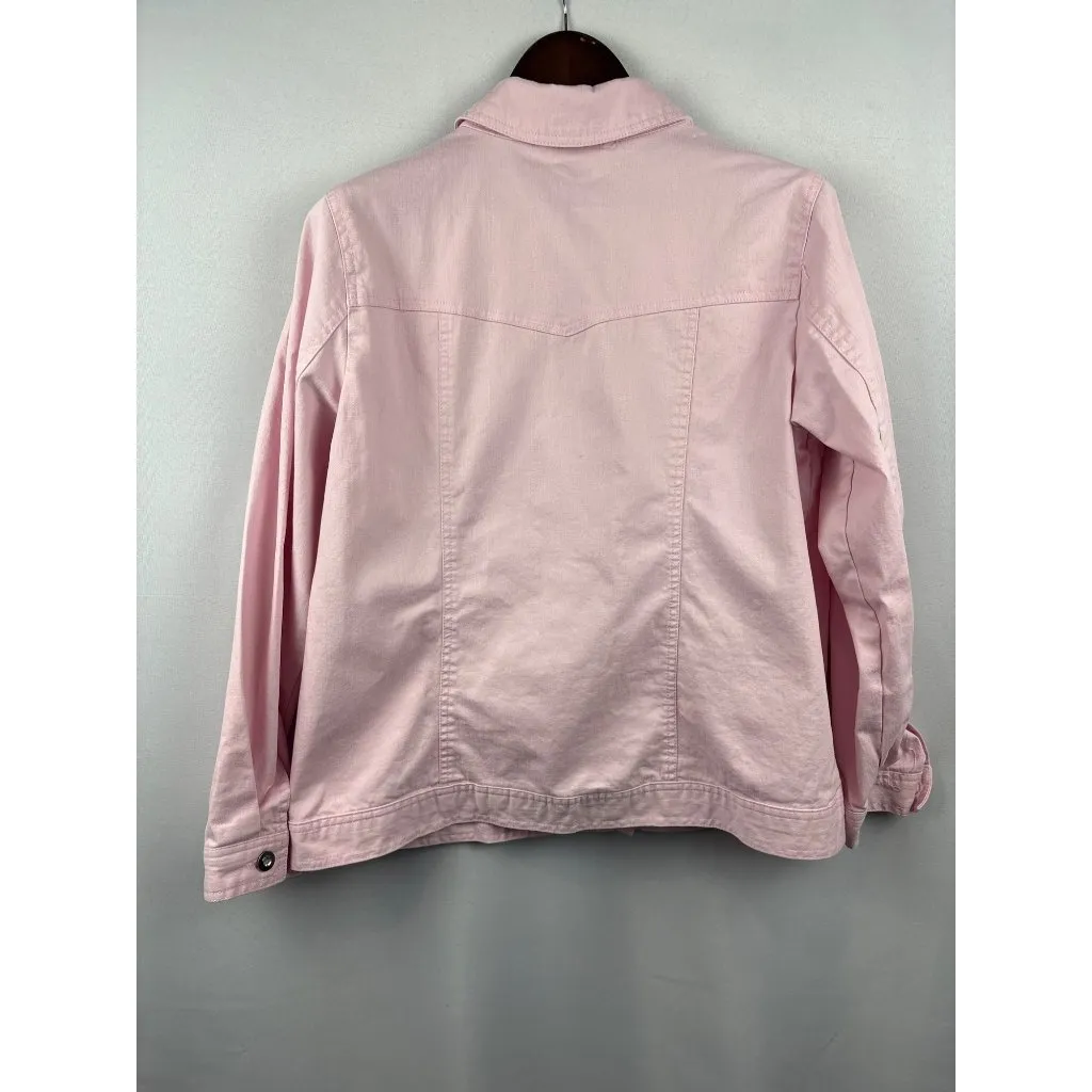 Women’s d&co. Large Light Pink Jean Jacket w/ Bejeweled Buttons - Image 3