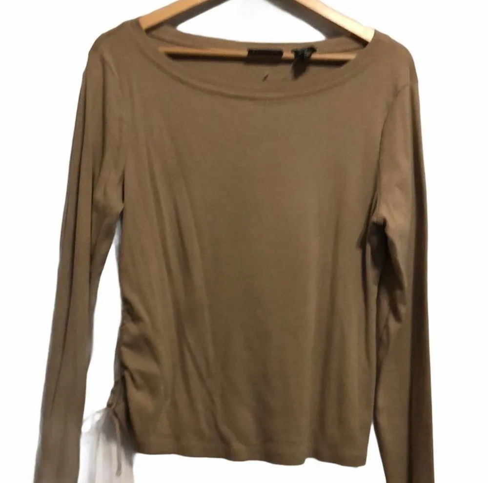 NEW YORK & CO Side Ruched Tan Long Sleeve Crew Neck Tee XL - Image 5