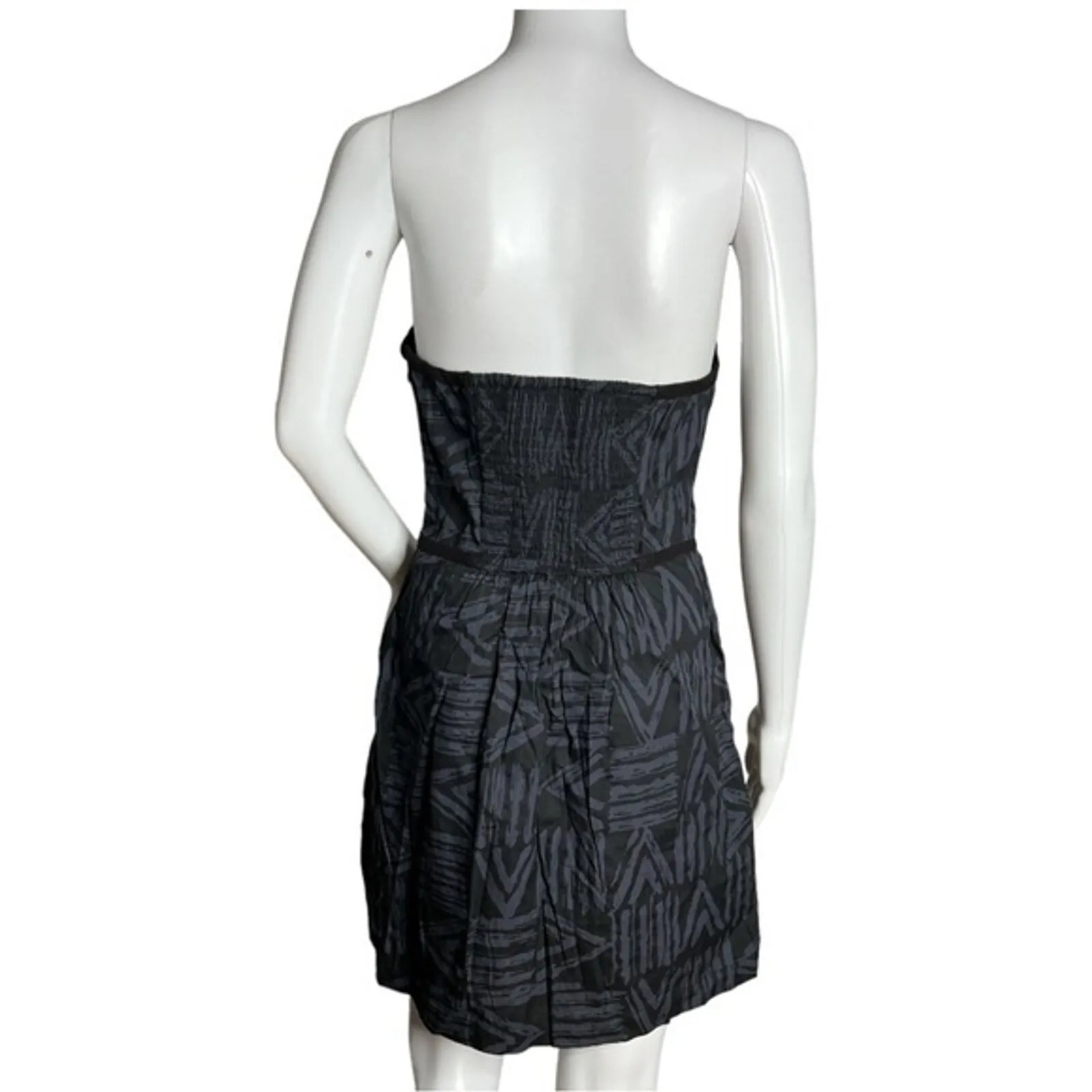 Ecote Dress Women Large Blue Black Geometric Print Strapless Mini Neutral Casual - Image 3