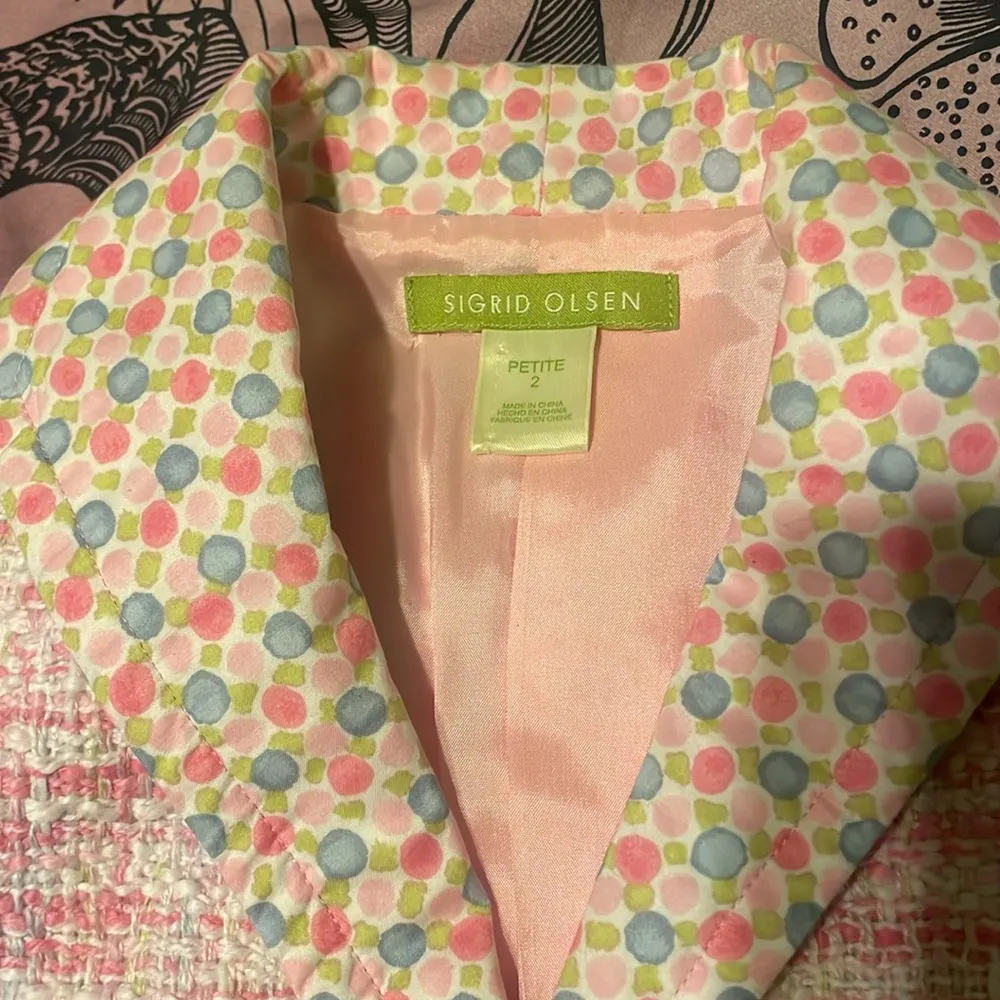 Sigrid Olsen 4-Pocket Pink Tweed Knit Multi Polka Dot Blazer Barbiecore EUC 2P - Image 6
