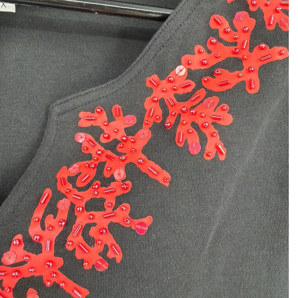 Diane Gilman V-neck Beaded Womens Top Sz 3X Sequin Boho Artsy Black Folksy - Image 3