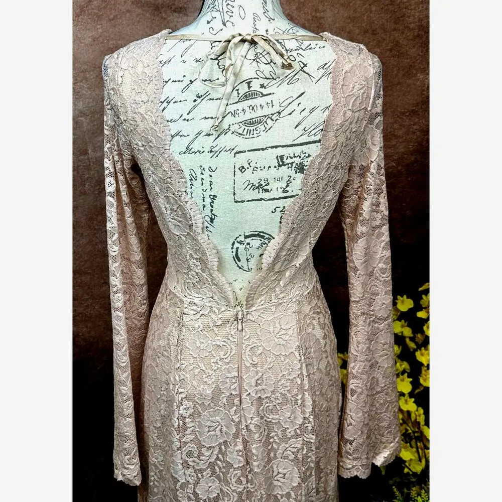 Show Me Your Mumu Natalie Low Back Maxi Dress Champagne Forever Lace M - Image 12