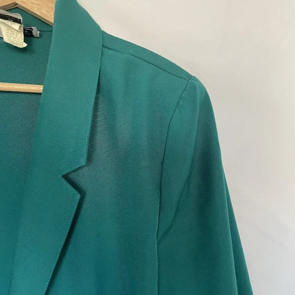 Requirements Petite turquoise blazer women's 14 pockets shoulder pads vintage - Image 2
