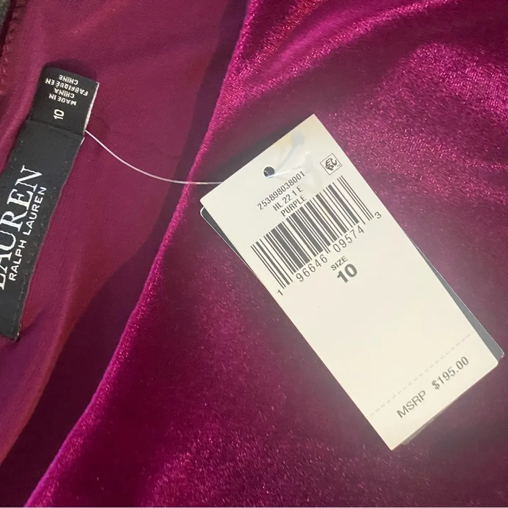 Lauren Ralph Lauren Dress Women 10 Purple Velvet Ruched Puff Sleeve Cocktail NEW - Image 3