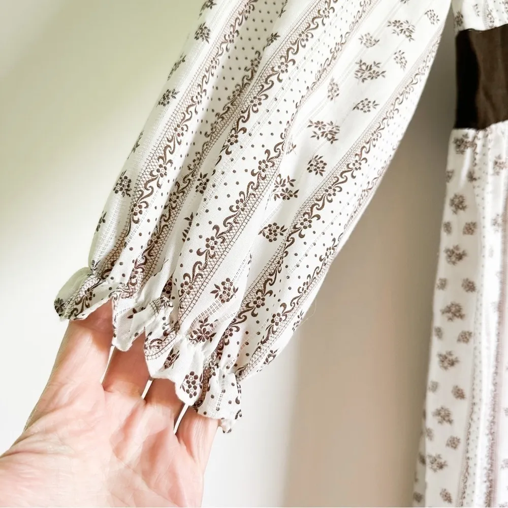 Jodeen Original Ann Tresnak Vintage Prairie Ruffle Neck Corset Waist Midi Dress Brown Size XS - Image 6