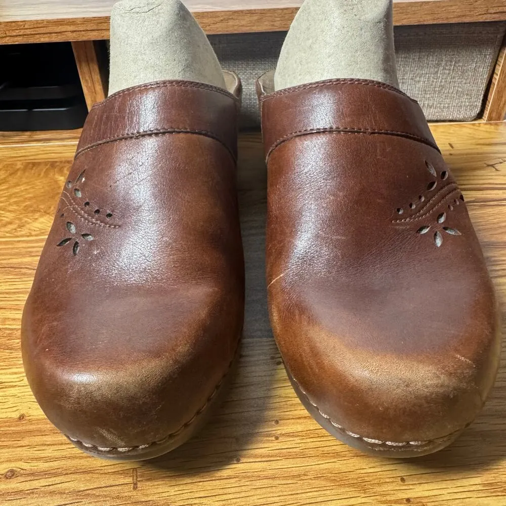 Dansko Leather Clog Women 40 Brown Slide On Mule 4804067800 Nursing Walking Shoe - Image 8