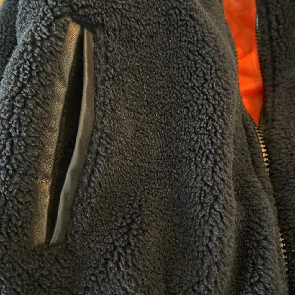 American Stitch Fleece Bomber Jacket Navy Size Small Blue - Image 8