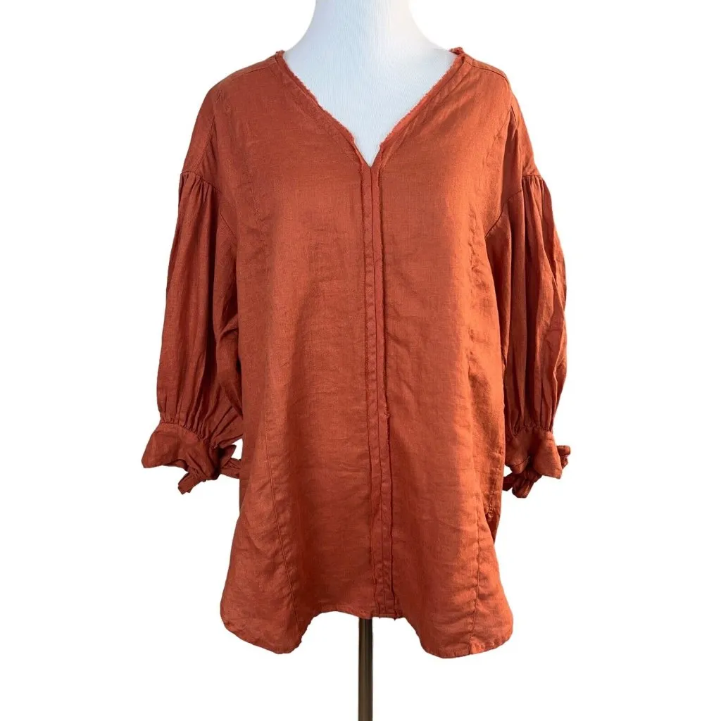 Anthropologie Holding‎ Horses Tunic Top Small Ginnie Linen 3/4 Puff Sleeve - Image 14