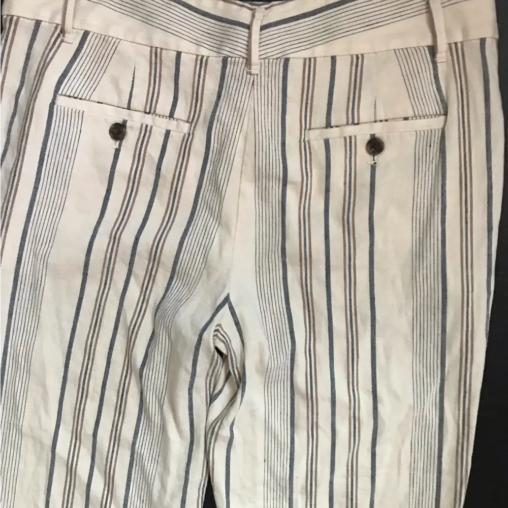 LOFT Women Size 8 Linen Blend Striped Fluid High Waist Pants White - Image 5