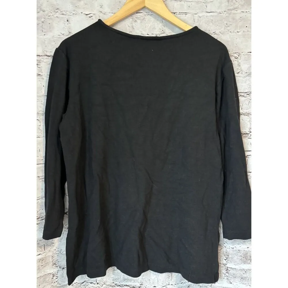 Vtg‎ J Jill Shirt Sz L Black 3/4 Sleeve Black Shirt Pullover Rayon Nylon Size L - Image 3