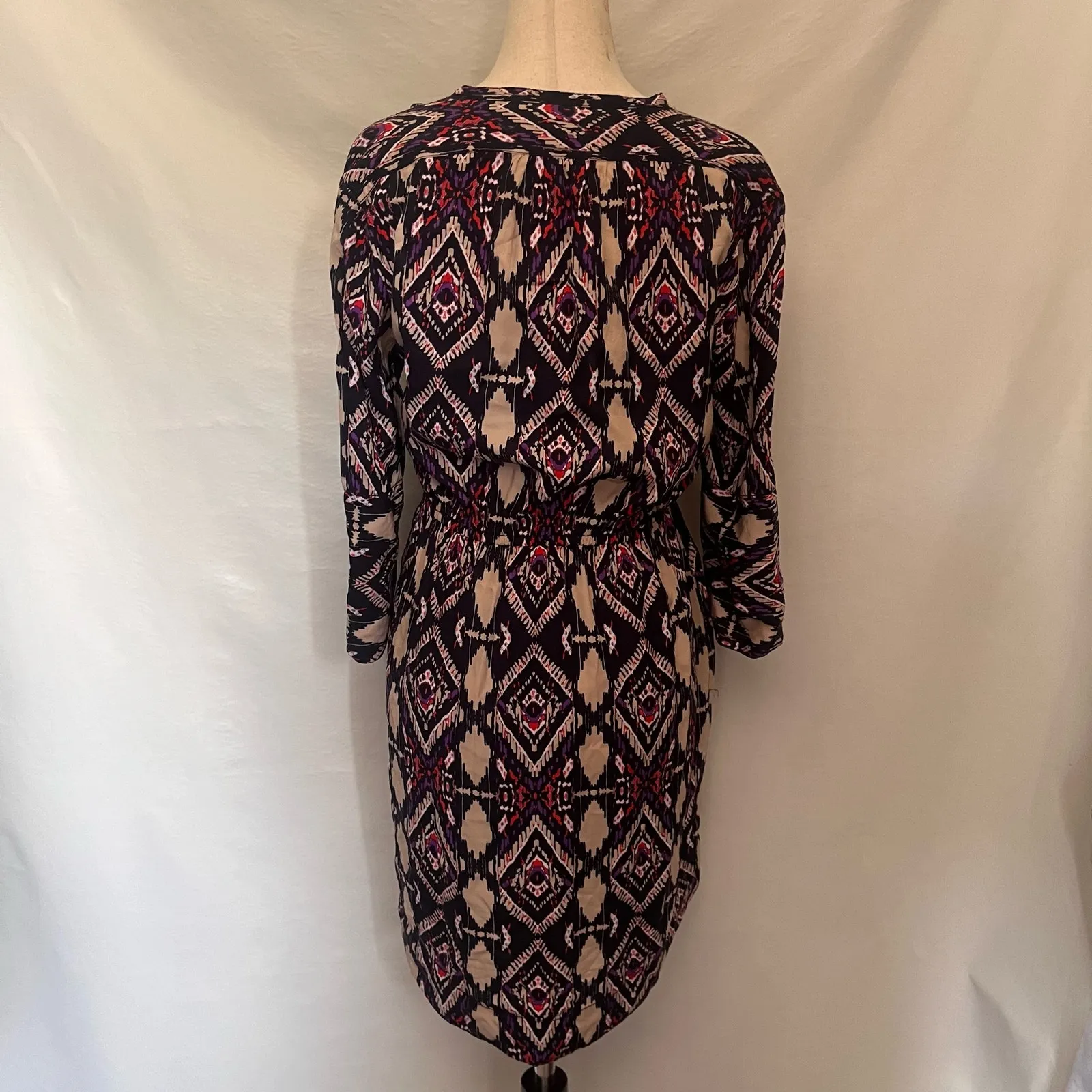 Holding Horses Boho Aztec Shirt Dress Sz 0 Festival Southwest Anthro Roll Tab - Image 8