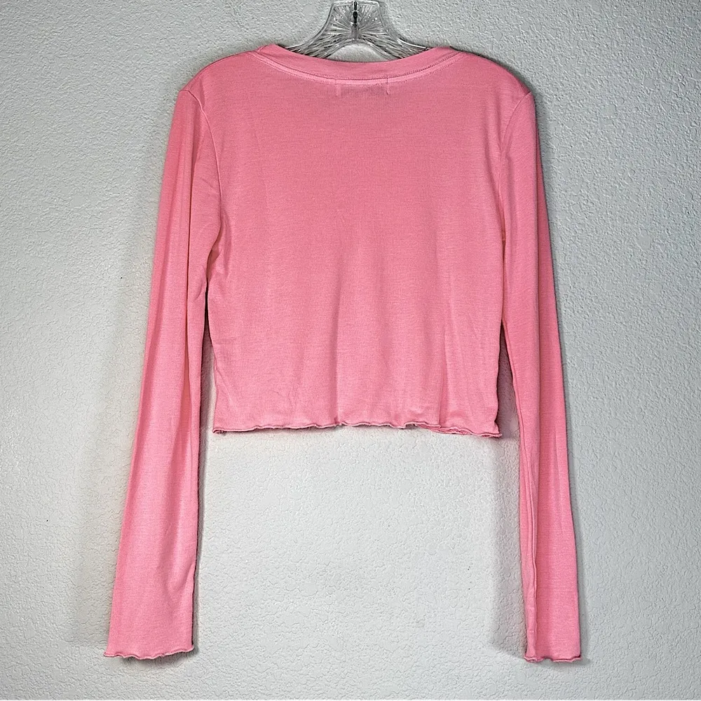 NWOT  REN Flirt Long Sleeve Crop Top Ruffled Hems Sz Large - Image 4