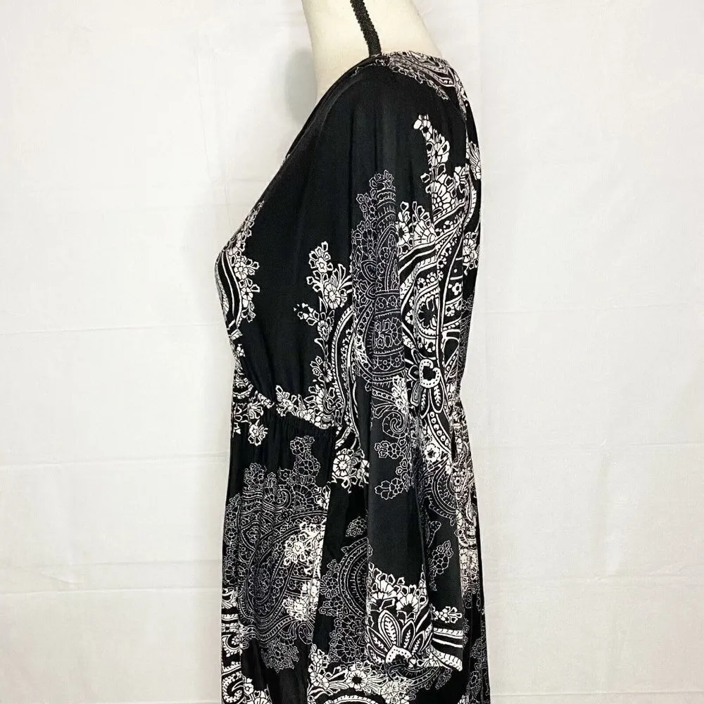 Soma Intimates Empire Waist Black Floral Knit Dress Ragland Sleeve Sz Small - Image 5